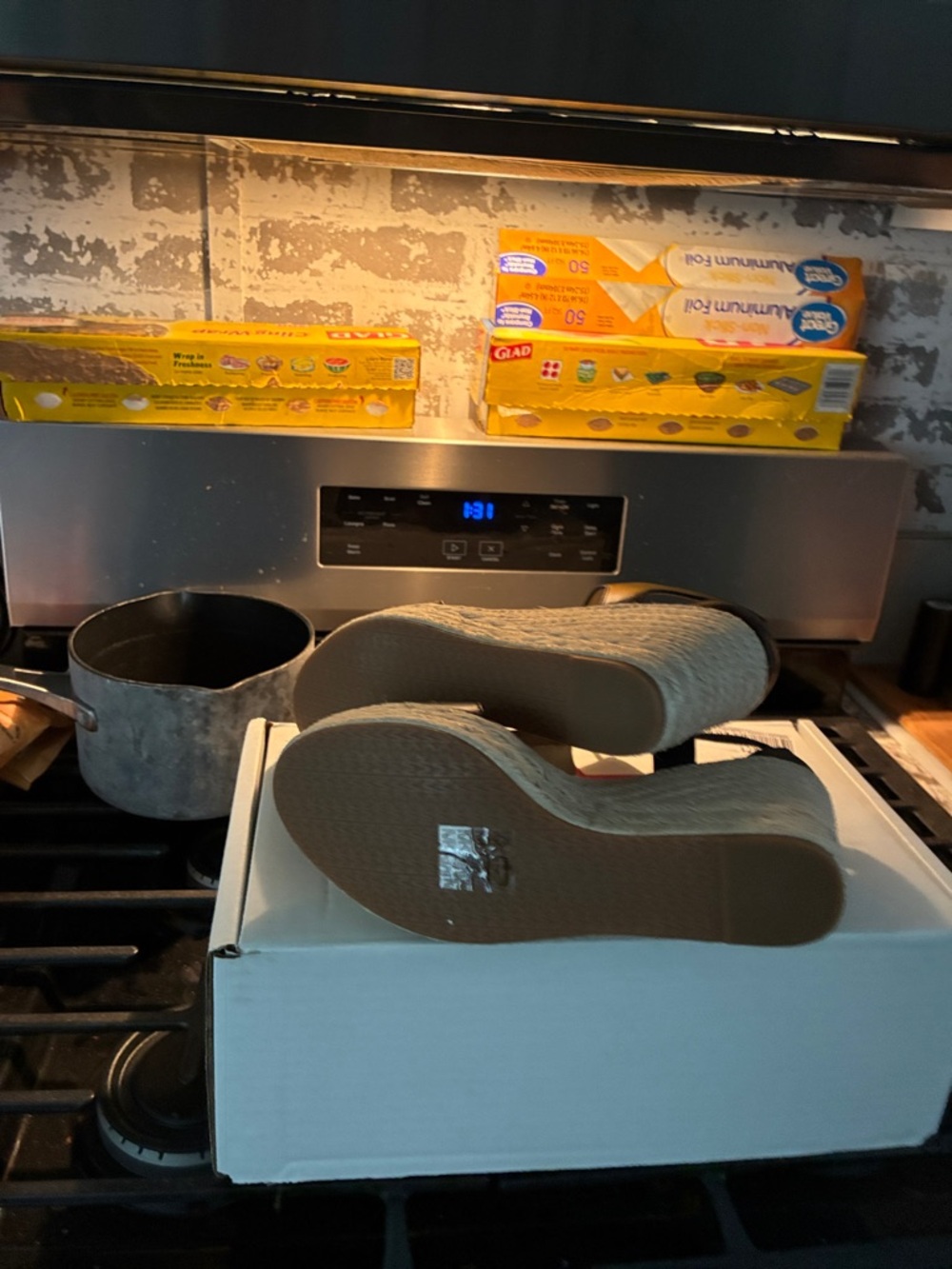 Michael Kors Black Leather Espadrille Wedge Sandals with Gold Zipper - Picture 4 of 4